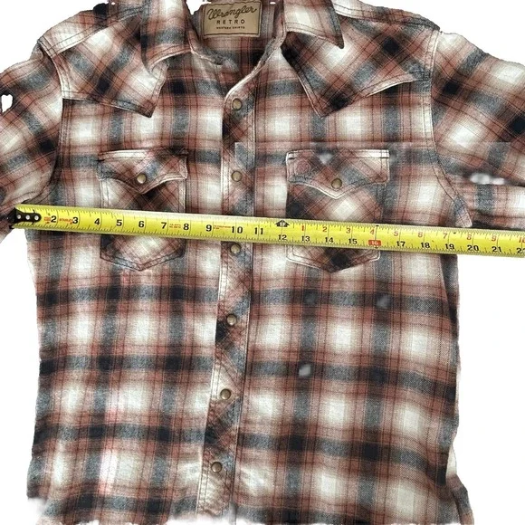 Wrangler‎ Retro Western Shirt Men's M – Brown Plaid, Pearl Snap Buttons, Cotton - Picture 14 of 14